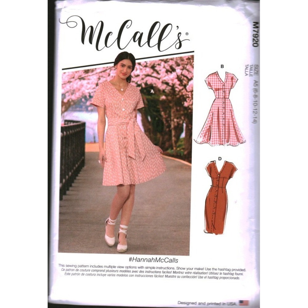 McCalls M7920 Misses Miss Petite Dress Belt Sewing Pattern Size A5 6-14 Easy